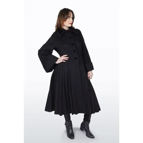 Vintage 50's Black Wool Fitted Princess Coat w/ Huge Pleated Sleeves Lilli Ann M